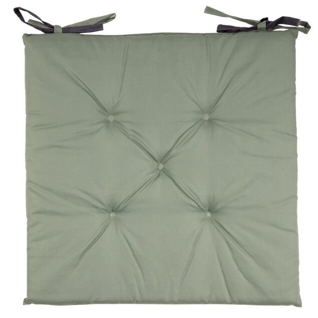 Galette de chaise de jardin r&eacute;versible uni gris biface vert