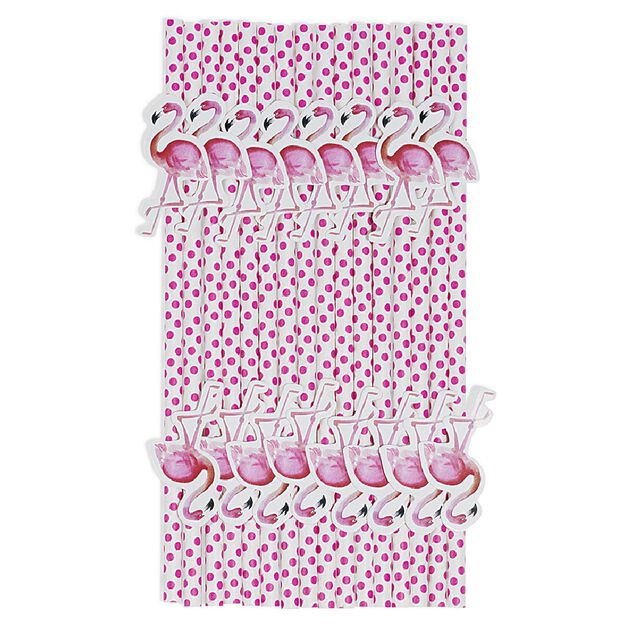 Paille en papier flamant rose x 16