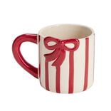 Mug Noël céramique blanc rayé rouge avec noeud 280ml