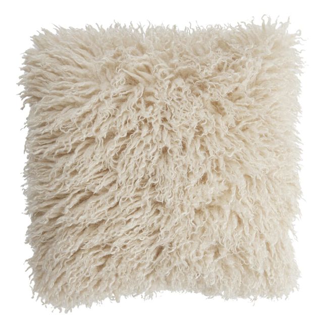 Coussin carré fausse fourrure longue 40x40cm (2 modèles beige ou taupe)