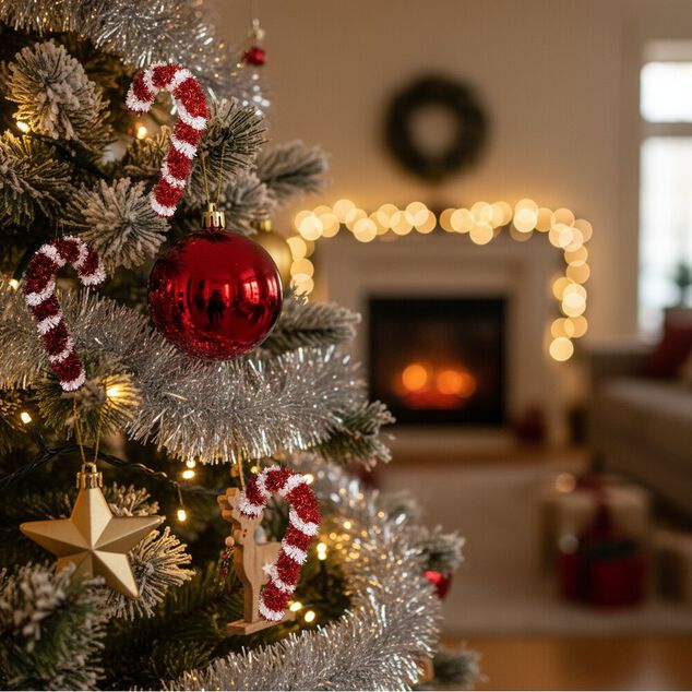 Sucre d'orge rouge et blanc à suspendre H.16 cm