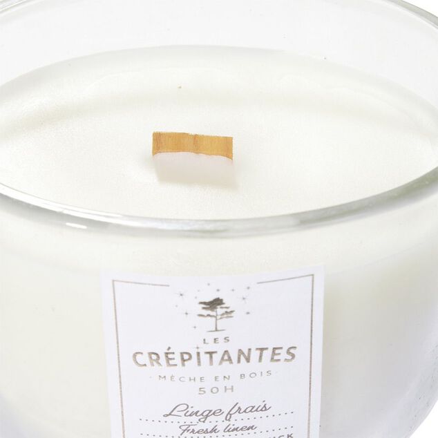 Bougie parfum&eacute;e blanche Les cr&eacute;pitantes senteur linge frais 50H