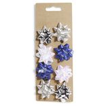 Noeud bolduc argent&eacute; blanc bleu x8