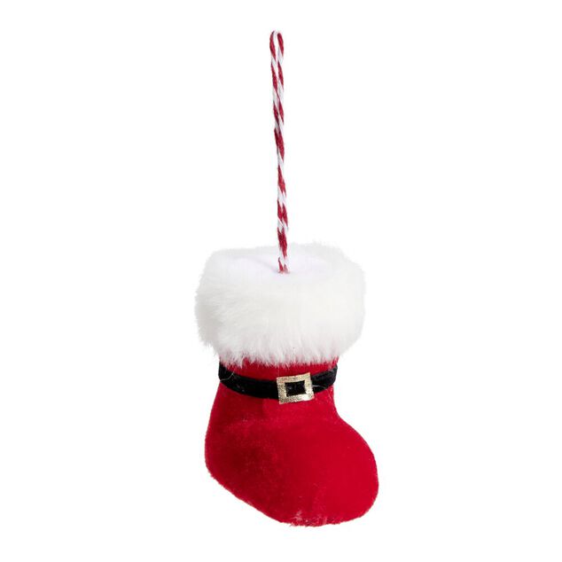 D&eacute;coration de No&euml;l &agrave; suspendre botte p&egrave;re rouge et blanc 8x5xH8cm