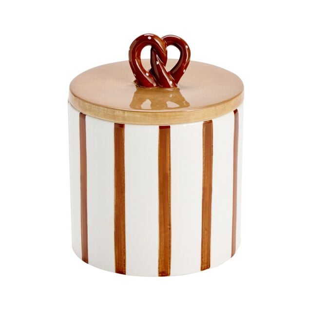 Bo&icirc;te c&eacute;ramique bretzel rayures marron &Oslash;13xH18cm