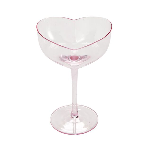 Verre &agrave; pied 23cl en verre rose transparent forme coeur H16cm