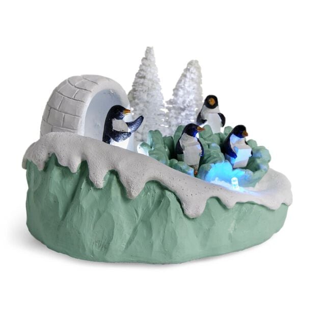 Sc&egrave;ne lumineuse de No&euml;l banquise &agrave; piles H9cm