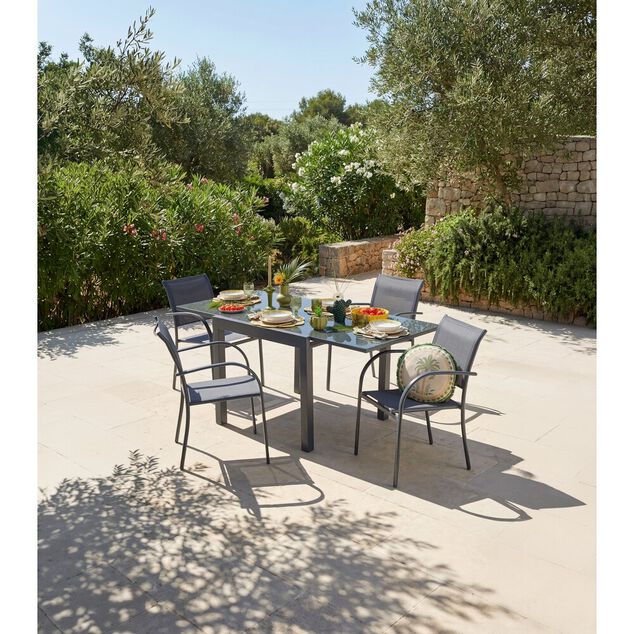 Table extensible Oslow gris ardoise 4 &agrave; 8 personnes