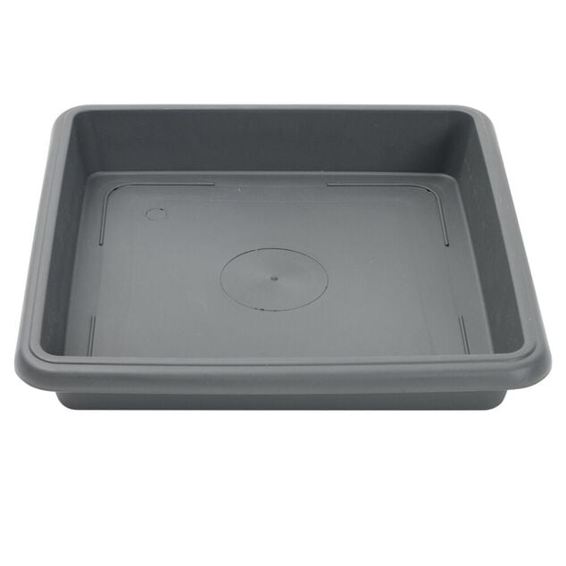 Soucoupe carr&eacute;e pot de fleur plastique gris anthracite 27,5x27,5cm