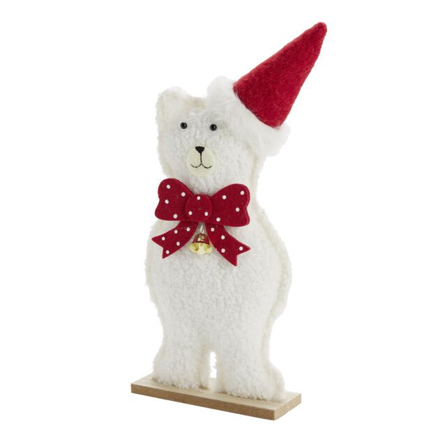 Décoration de Noël à poser ours bois blanc 15x6xH38cm