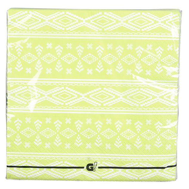Serviette en papier Gipsy motif g&eacute;om&eacute;trique vert et blanc x20