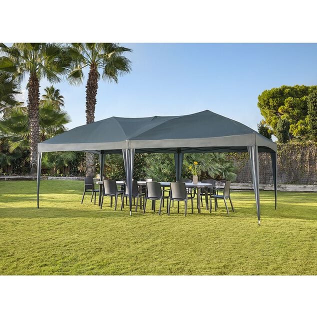 Tonnelle rectangulaire Easy ouverture t&eacute;lescopique gris UPF50+ 590x295xH270cm 18 m&sup2;