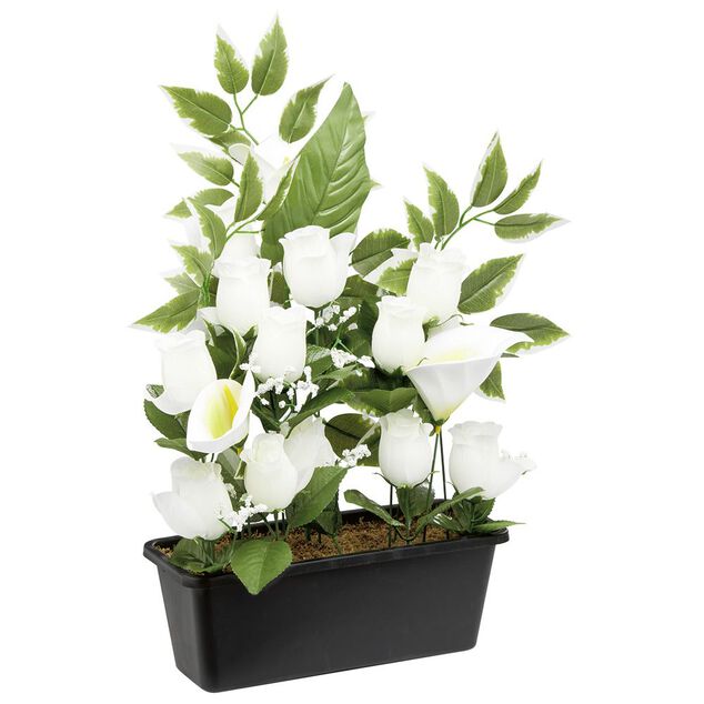 Jardini&egrave;re rose+arum 20 t&ecirc;tes blanc
