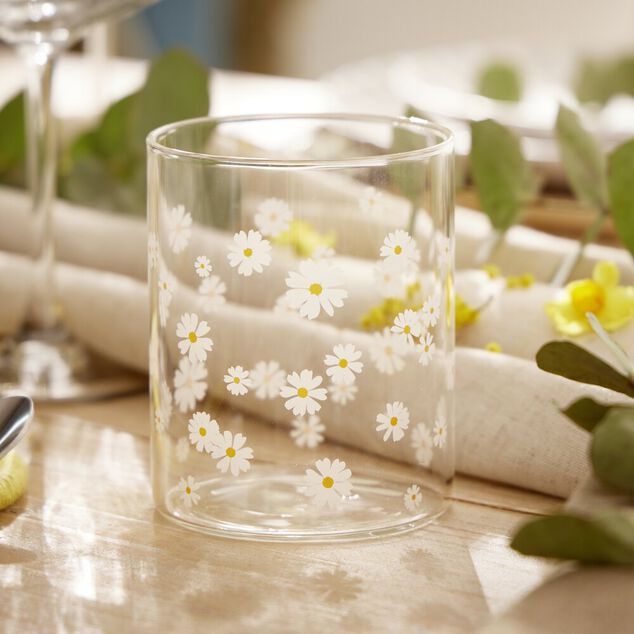 Verre 300ml en verre d&eacute;cor marguerite &Oslash;8xH10cm