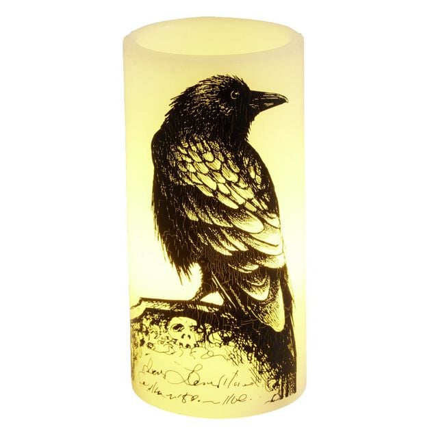 Bougie LED Halloween corbeau &Oslash;7,5xH15cm