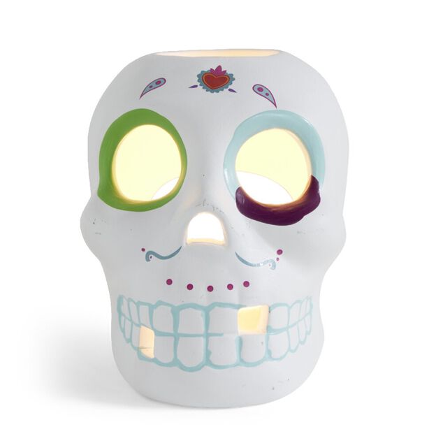 Cr&acirc;ne d&eacute;coration Halloween en dolomite style mexicain 7x8xH10cm