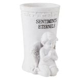 Ange fun&eacute;raire avec vase &agrave; fleurs H18 cm r&eacute;sine blanc