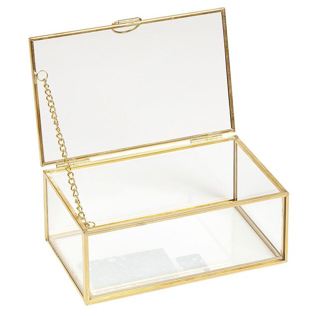 Bo&icirc;te de rangement en verre contour laiton L14 cm