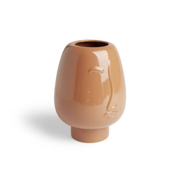 Vase visage c&eacute;ramique marron &Oslash;13xH18cm