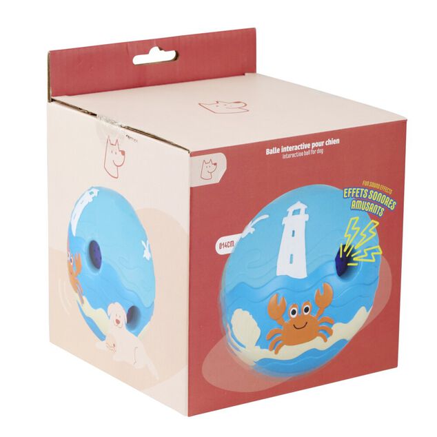 Balle pour chien int&eacute;ractive sonore th&egrave;me oc&eacute;an PVC bleu &Oslash;14cm