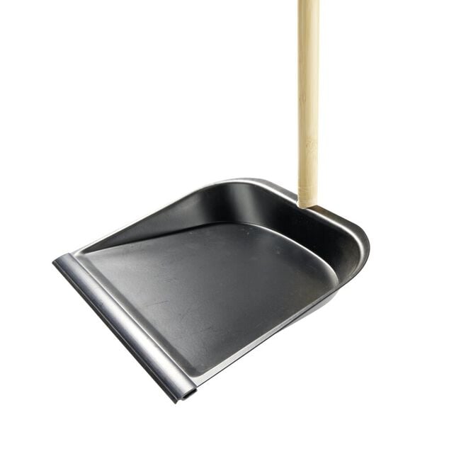 Pelle balayette a&eacute;roport manche bambou et m&eacute;tal noir H93cm