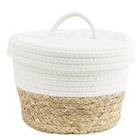 Pani&egrave;re avec couvercle coton jute blanc et naturel petit mod&egrave;le &Oslash;22xH15cm