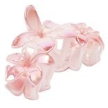 Pince cheveux fleur de tiar&eacute; plastique rose L16cm