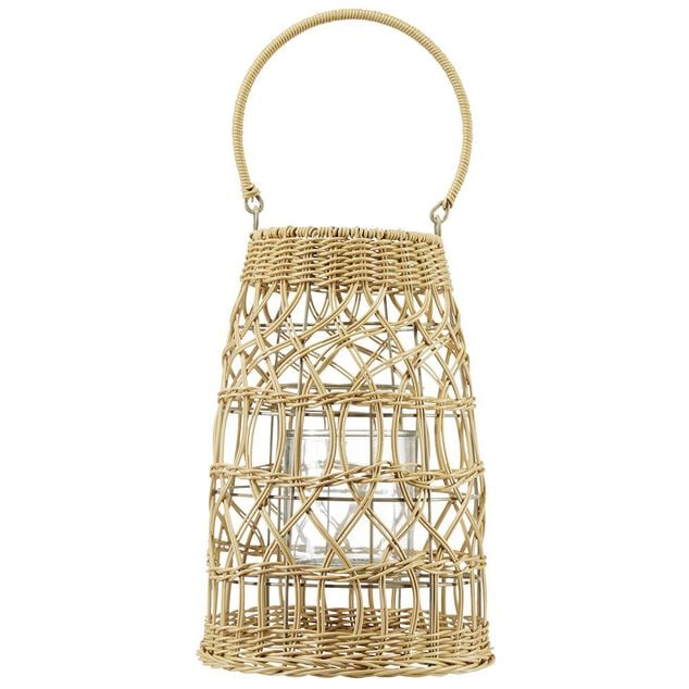 Lanterne tress&eacute;e marron naturel H31 cm