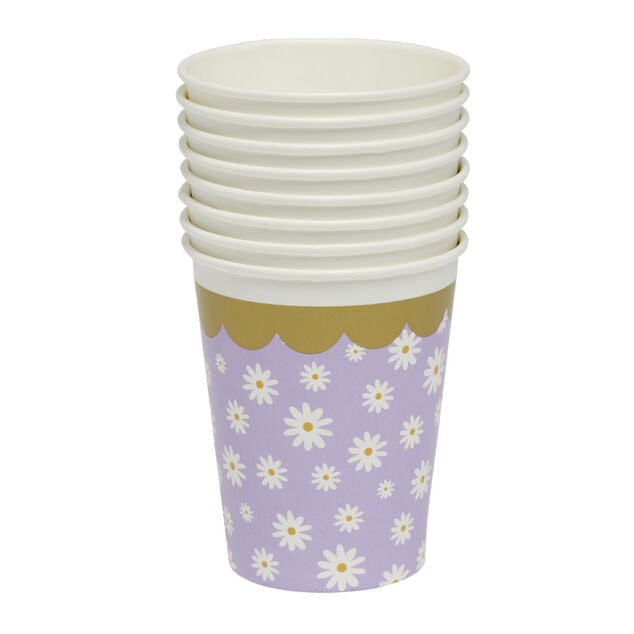 Lot de 8 gobelets motif pâquerette carton 24cl - 4 coloris