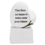 Plaque fun&eacute;raire forme coeur r&eacute;sine blanc