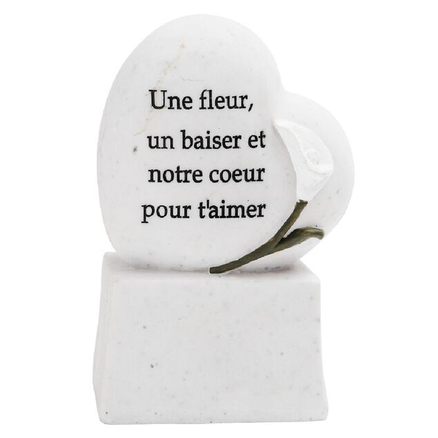 Plaque fun&eacute;raire forme coeur r&eacute;sine blanc