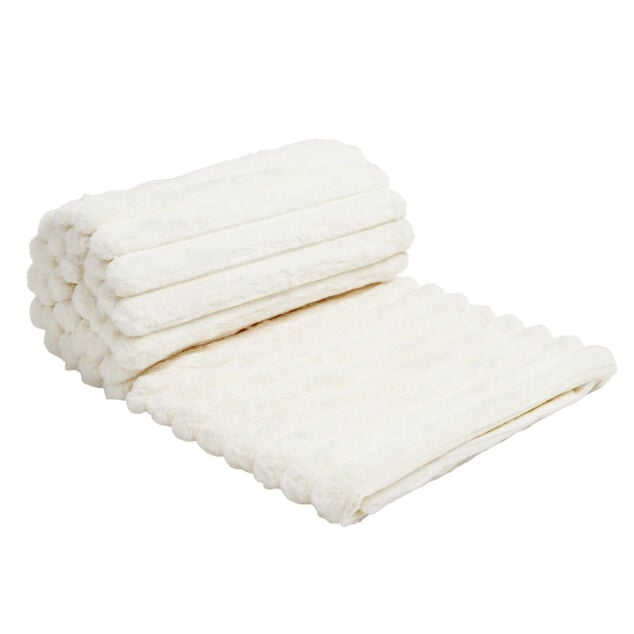 Plaid flanelle stries en relief beige 130x160cm