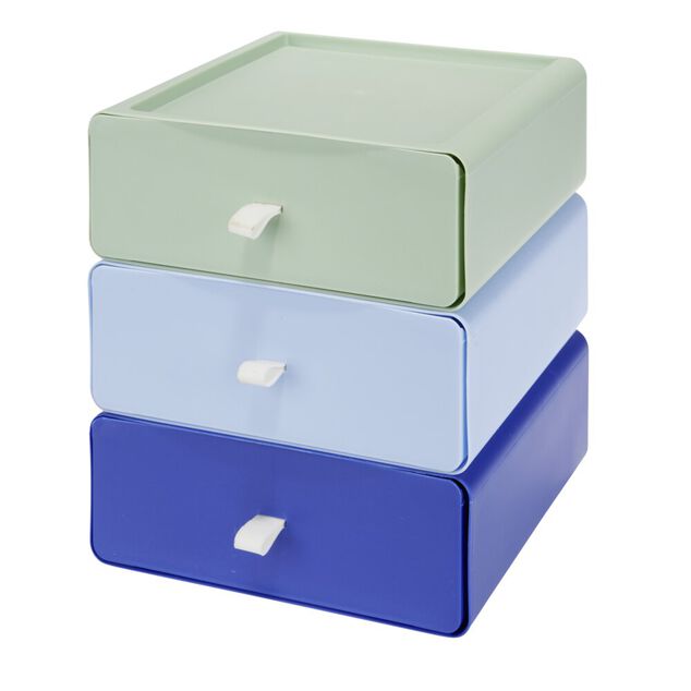 Rangement bureau 3 tiroirs verticaux plastique bleu et vert L19xP20xH22cm