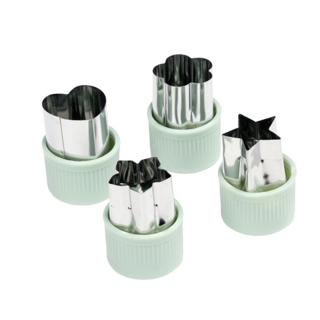Emporte-pi&egrave;ce coupe-fruit x4 inox et plastique vert