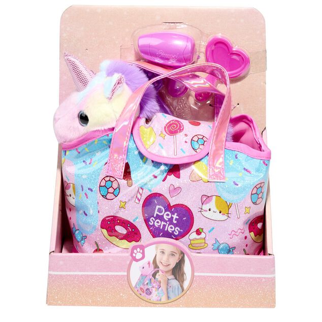 Sac &agrave; main enfant licorne peluche polyester rose 23,5x6xH27,5cm