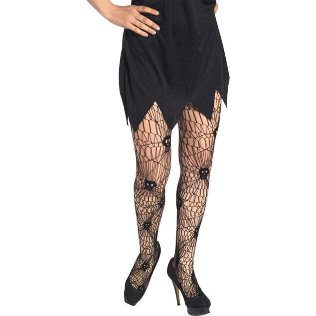 Collant adulte Halloween r&eacute;sille araign&eacute;e t&ecirc;te de mort