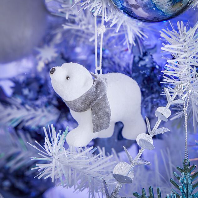 Ours blanc avec &eacute;charpe &agrave; suspendre 9x7xH5cm