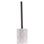 Brosse WC socle rond gr&egrave;s terrazzo blanc bleu marron &Oslash;9,2xH36cm