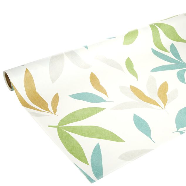 Toile cir&eacute;e au m&egrave;tre cristal PVC motif feuillage multicolore L140cm