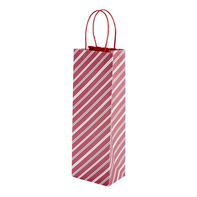 Sac cadeau bouteille rayures rouges et blanches H35cm