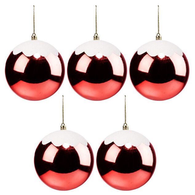 Boule de No&euml;l rouge effet neige &Oslash;12cm x5