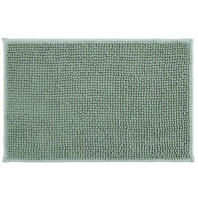Rideau de douche avec anneaux et tapis salle de bain chenille (2 mod&egrave;les gris ou vert)