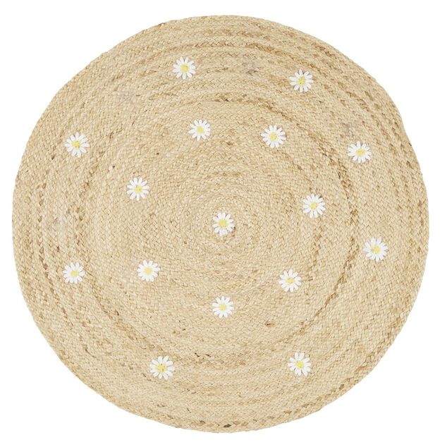 Tapis rond en jute &Oslash;90cm motif marguerites