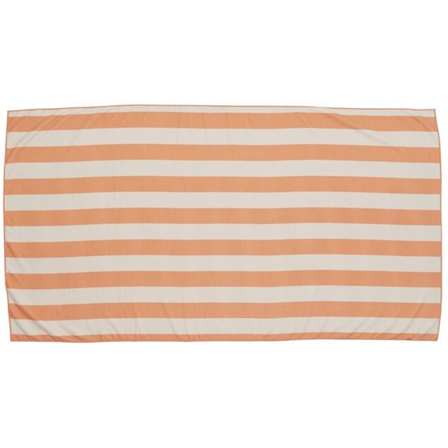 Serviette de plage microfibre marini&egrave;re blanc et corail 1 personne