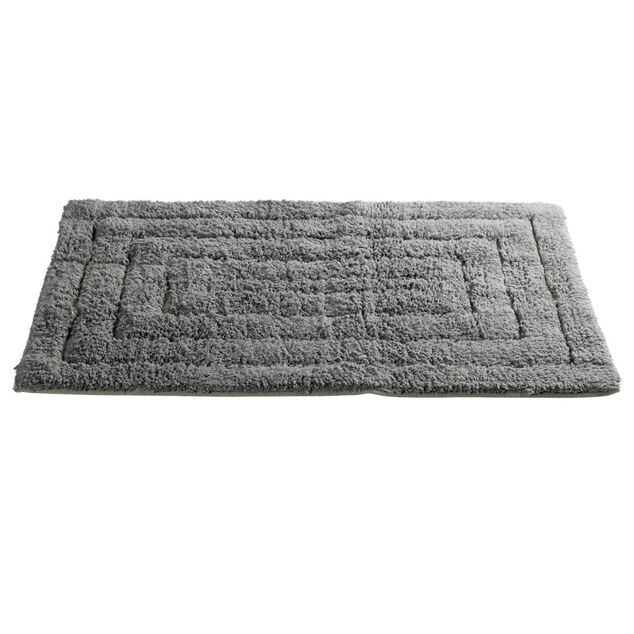 Tapis salle de bain rectangulaire coton gris 45x70cm