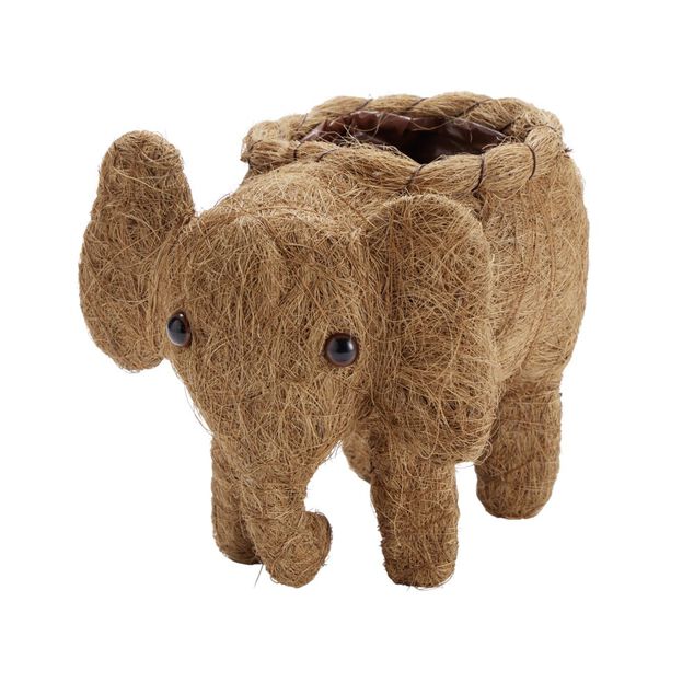 Pot de fleur forme &eacute;l&eacute;phant fibre de coco et m&eacute;tal marron 24x13xH17cm
