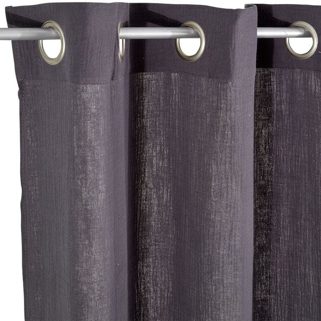 Rideau &agrave; oeillets gaze de coton gris uni 135xL240cm