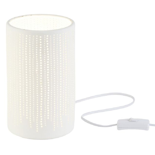 Lampe forme tube ajour&eacute; c&eacute;ramique blanc