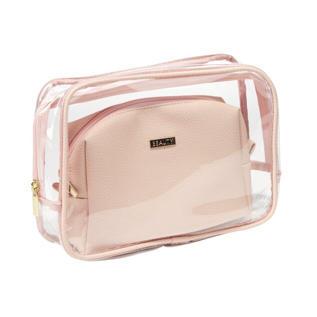 Trousse de toilette transparente L23xH16cm avec pochette simili assortie