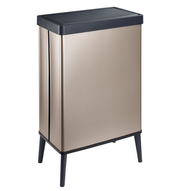 Poubelle haute 54L sur pieds avec couvercle push rose perle H70cm